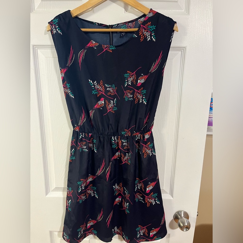 Elegant Navy Bird/ Floral Dress